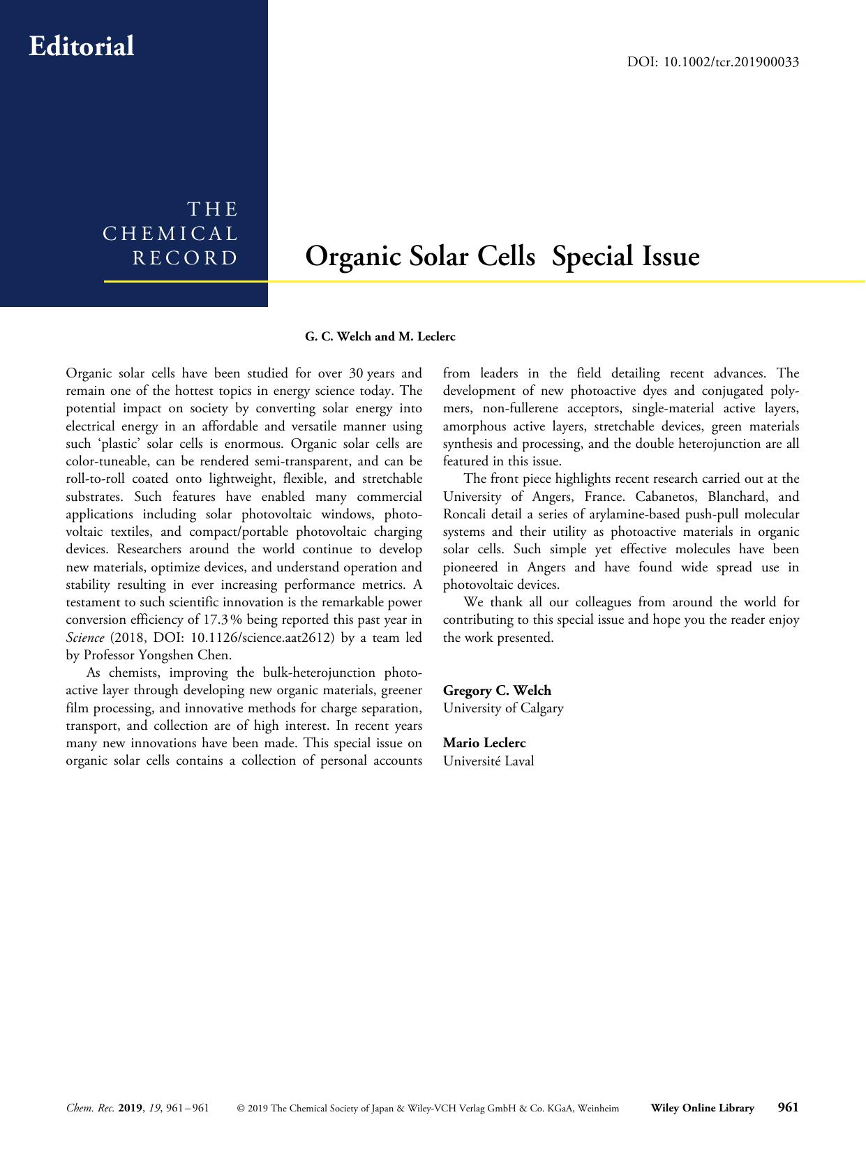 Organic Solar Cells â Special Issue by Unknown