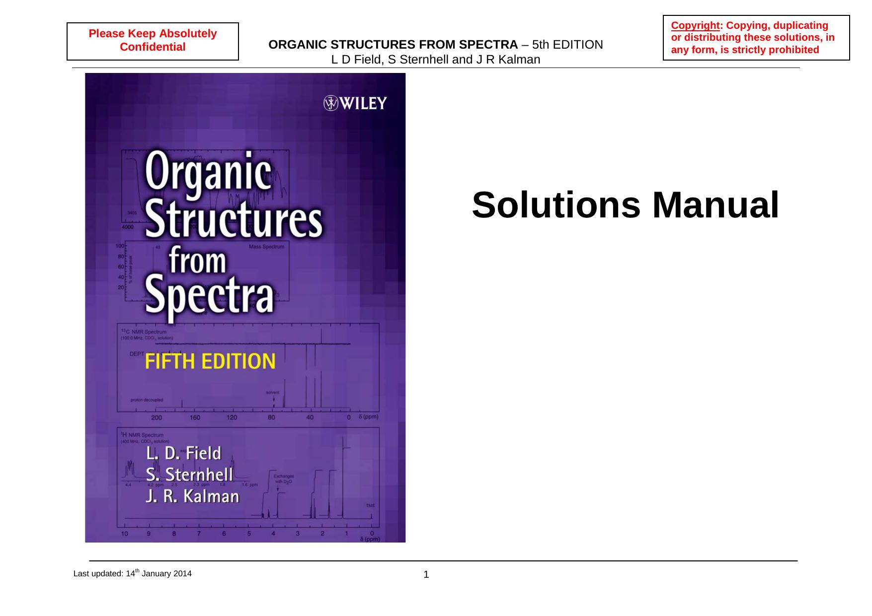Organic Structures from Spectra: Solutions Manual by Leslie D. Field Sev Sternhell John R. Kalman