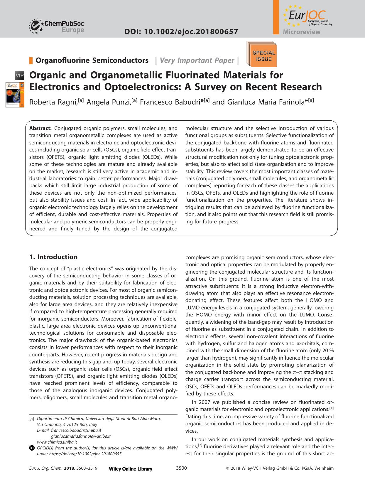 Organic and Organometallic Fluorinated Materials for Electronics and Optoelectronics: A Survey on Recent Research by Unknown