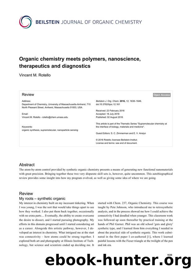 Organic chemistry meets polymers, nanoscience, therapeutics and diagnostics by Vincent M. Rotello