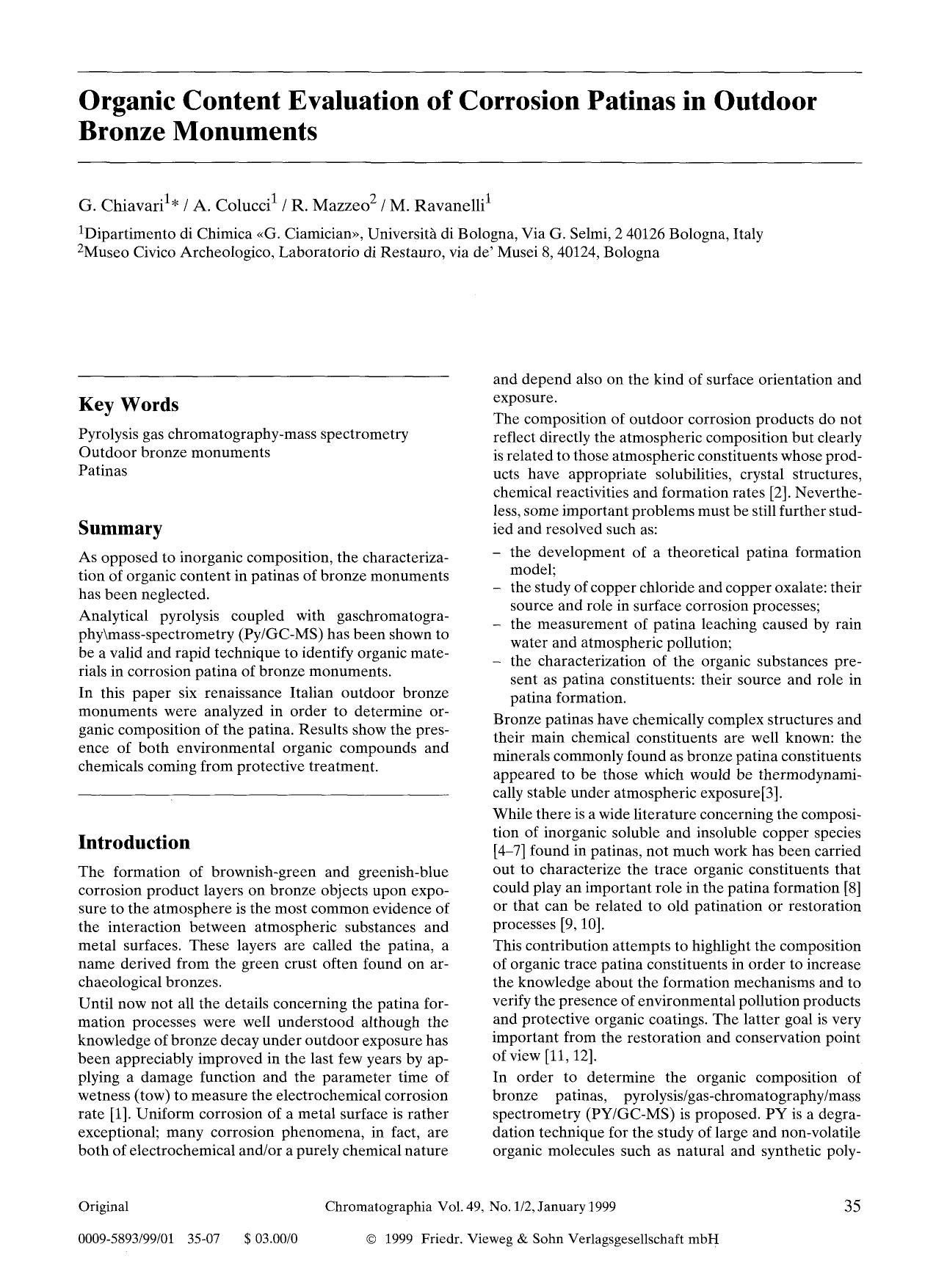 Organic content evaluation of corrosion patinas in outdoor bronze monuments by Unknown