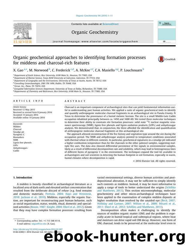 Organic geochemical approaches to identifying formation processes for middens and charcoal-rich features by X. Gao & M. Norwood & C. Frederick & A. McKee & C.A. Masiello & P. Louchouarn