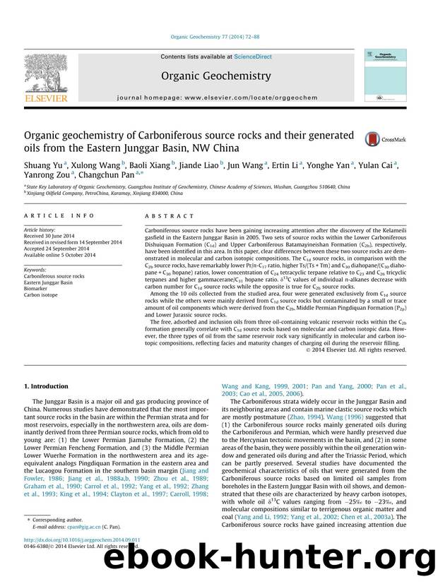 Organic geochemistry of Carboniferous source rocks and their generated oils from the Eastern Junggar Basin, NW China by unknow