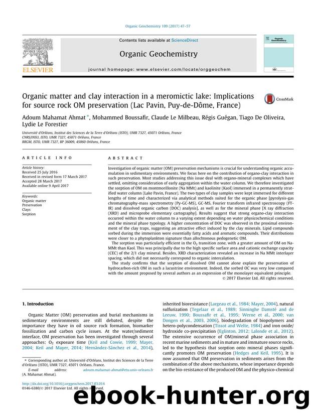 Organic matter and clay interaction in a meromictic lake: Implications for source rock OM preservation (Lac Pavin, Puy-de-DÃÂ´me, France) by unknow
