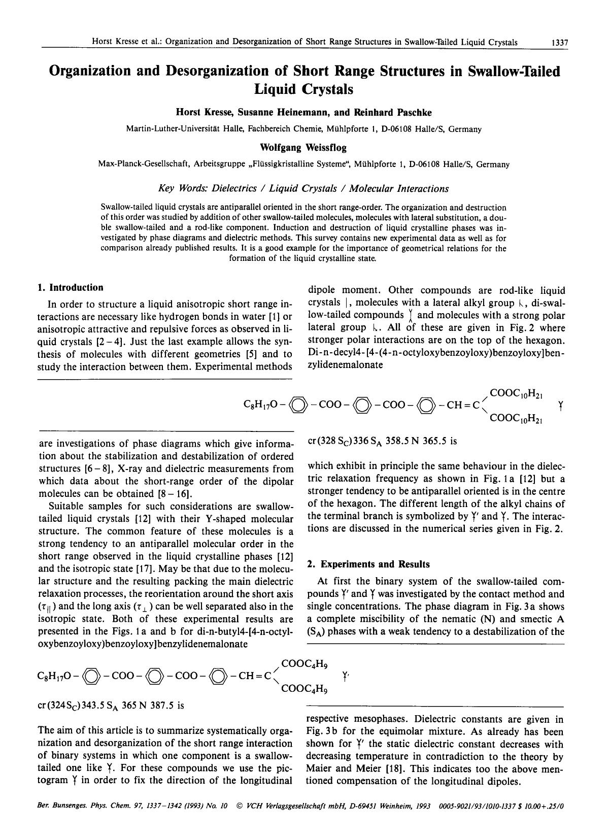 Organization and Desorganization of Short Range Structures in Swallow-Tailed Liquid Crystals by Unknown