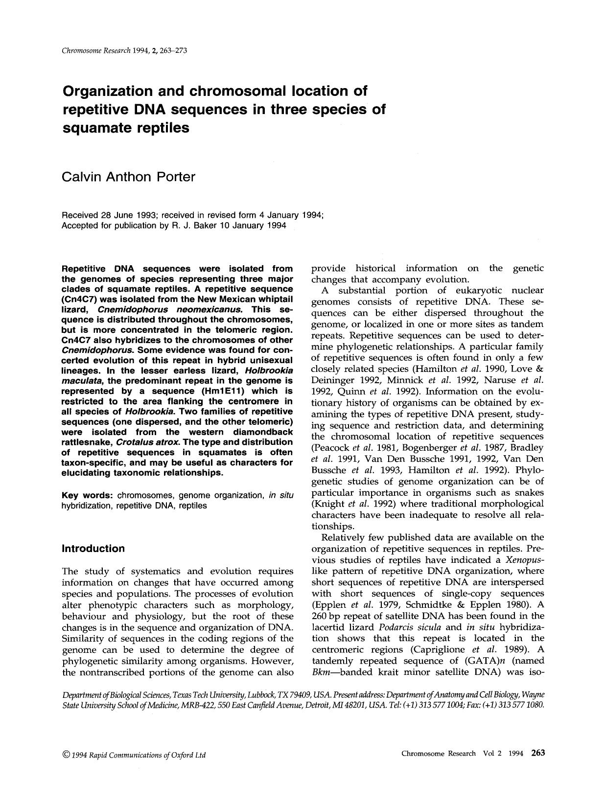 Organization and chromosomal location of repetitive DNA sequences in three species of squamate reptiles by Unknown