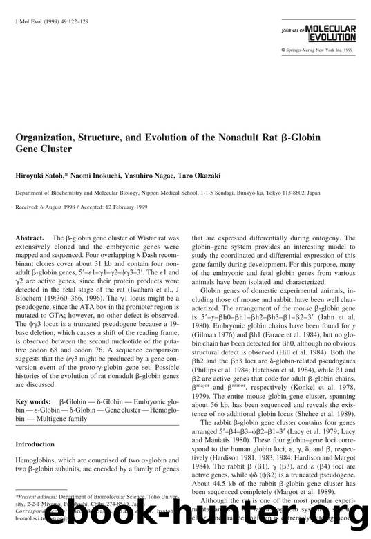 Organization, Structure, and Evolution of the Nonadult Rat &beta;-Globin Gene Cluster by Satoh H. et al