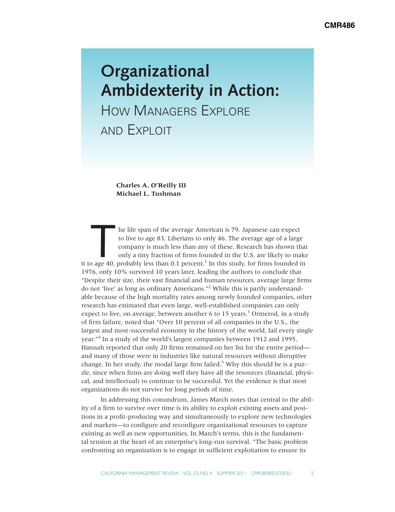 Organizational Ambidexterity in Action: How Managers Explore and Exploit by CMR