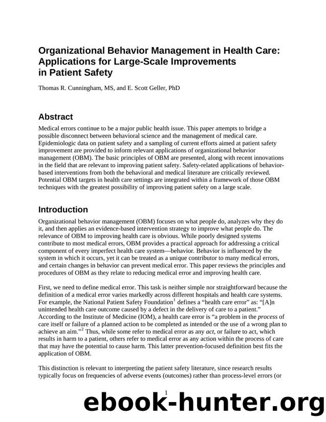 Organizational Behavior Management in Health Care: Applications for Large-Scale Improvements in Patient Safety by Agency for Healthcare Research and Quality