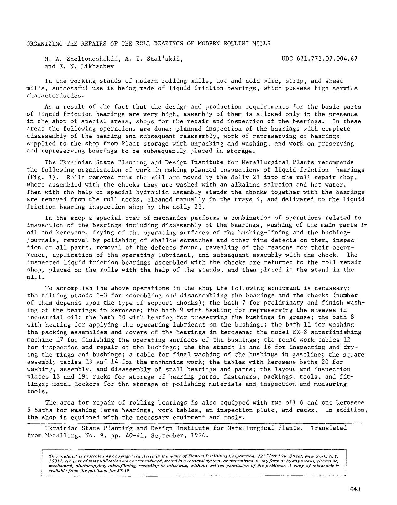Organizing the repairs of the roll bearings of modern rolling mills by Unknown