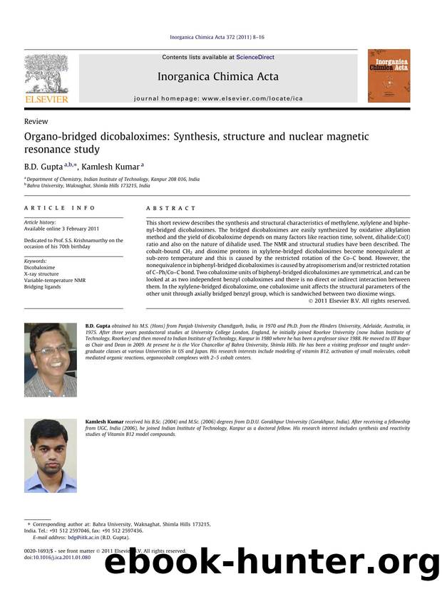 Organo-bridged dicobaloximes: Synthesis, structure and nuclear magnetic resonance study by B.D. Gupta & Kamlesh Kumar