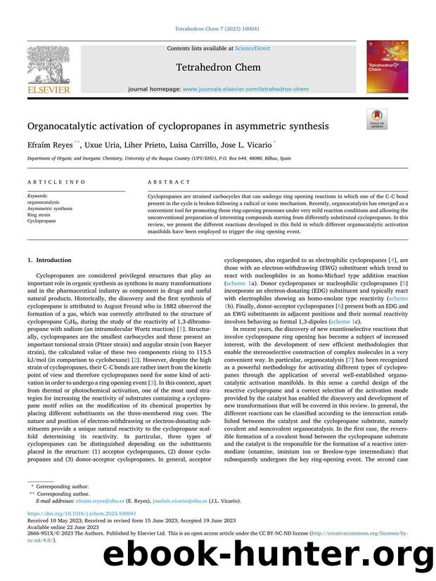 Organocatalytic activation of cyclopropanes in asymmetric synthesis by Efraím Reyes & Uxue Uria & Liher Prieto & Luisa Carrillo & Jose L. Vicario