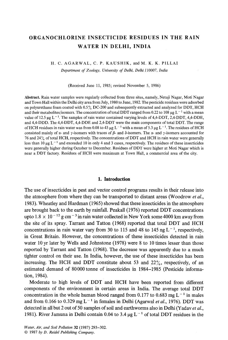 Organochlorine insecticide residues in the rain water in Delhi, India by Unknown