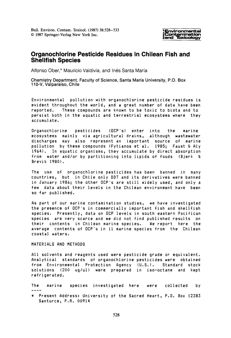 Organochlorine pesticide residues in chilean fish and shellfish species by Unknown