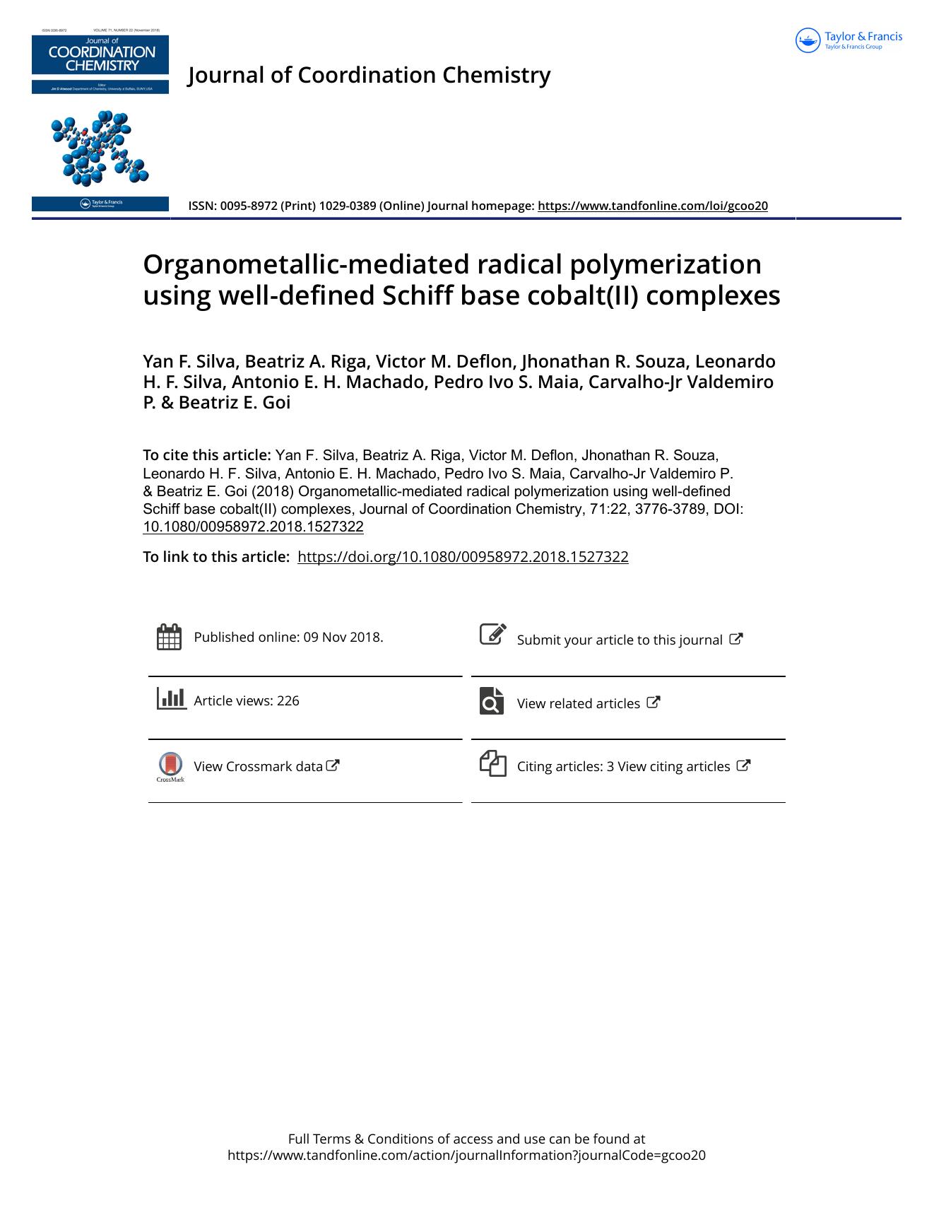 Organometallic-mediated radical polymerization using well-defined Schiff base cobalt(II) complexes by unknow