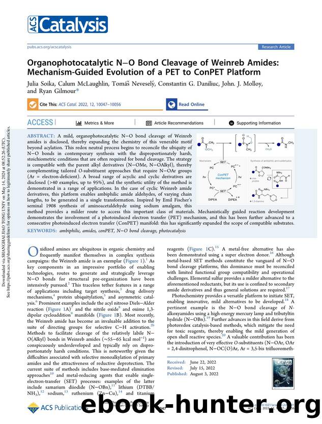 Organophotocatalytic NâO Bond Cleavage of Weinreb Amides: Mechanism-Guided Evolution of a PET to ConPET Platform by unknow