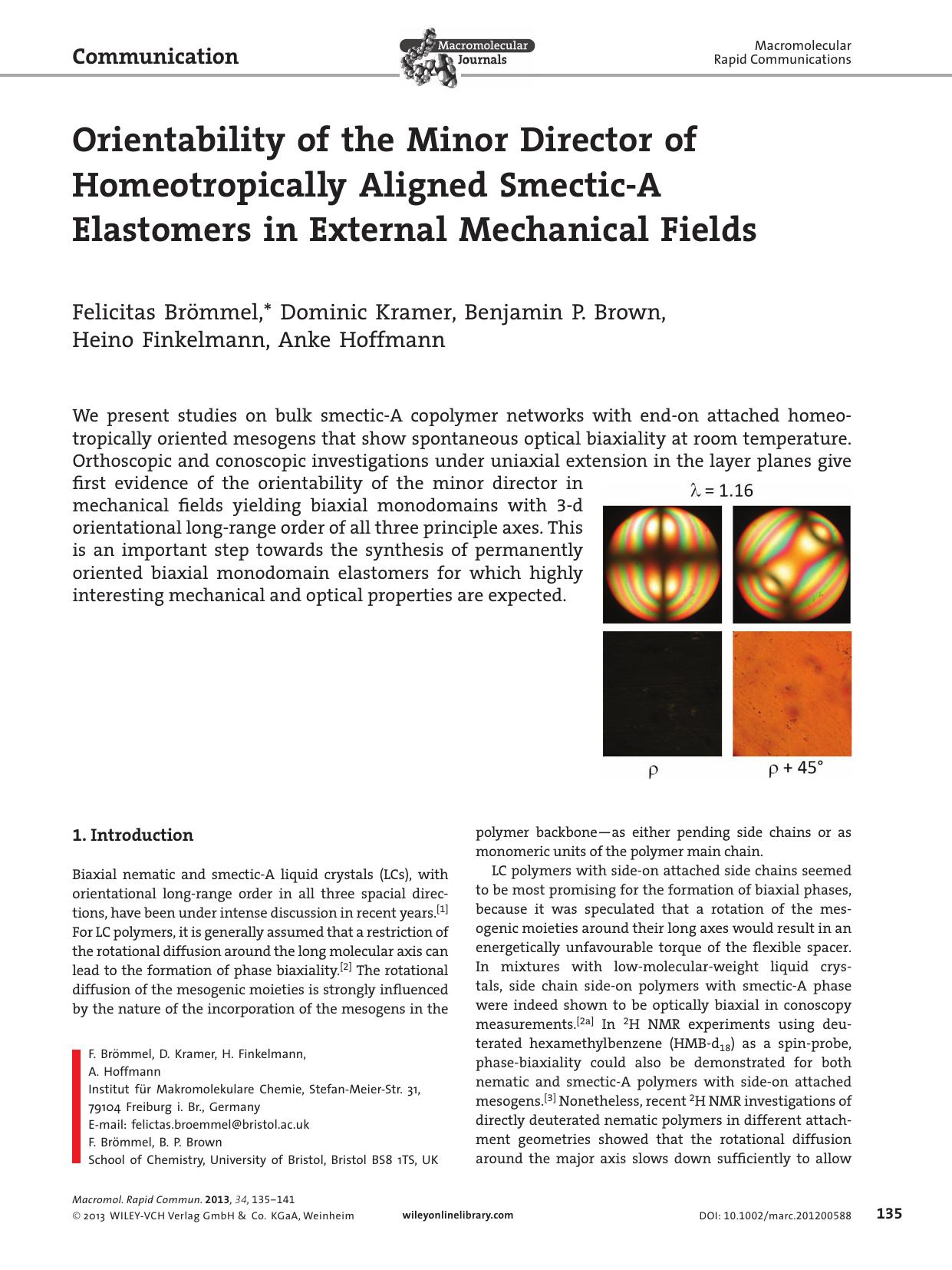 Orientability of the Minor Director of Homeotropically Aligned SmecticA Elastomers in External Mechanical Fields by vng