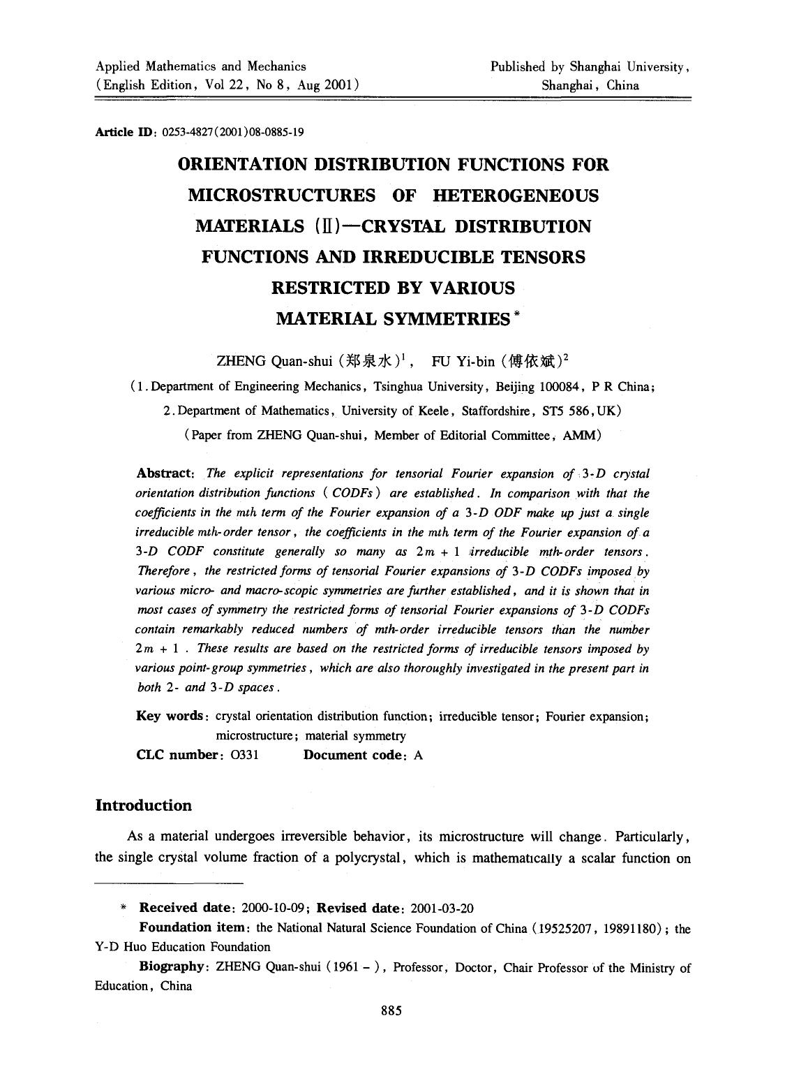 Orientation distribution functions for microstructures of heterogeneous materials (II)—Crystal distribution functions and irreducible tensors restricted by various material symmetries by Unknown