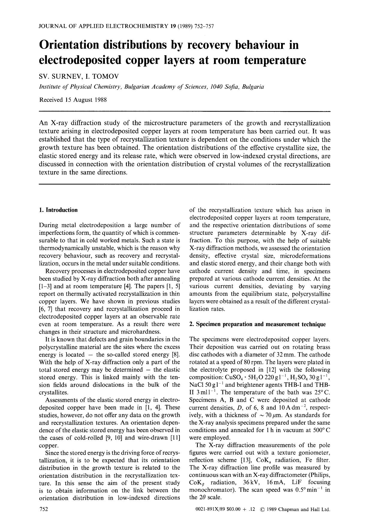 Orientation distributions by recovery behaviour in electrodeposited copper layers at room temperature by Unknown