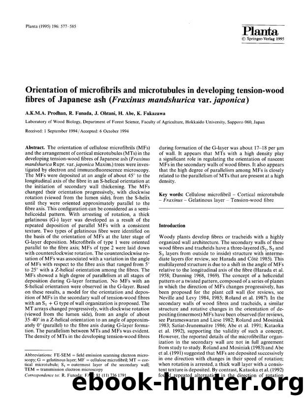 Orientation of microfibrils and microtubules in developing tension-wood fibres of Japanese ash (<Emphasis Type="Italic">Fraxinus mandshurica<Emphasis> var. <Emphasis Type="Italic">japonica<Emphasis>) by Unknown