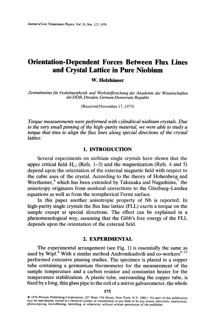 Orientation-dependent forces between flux lines and crystal lattice in pure niobium by Unknown