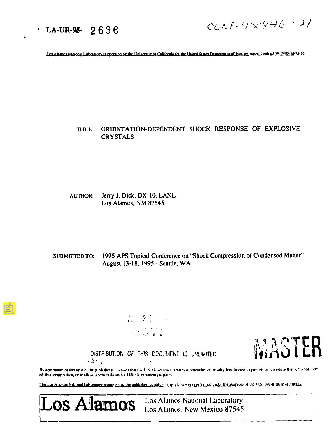Orientation-dependent shock response of explosive crystals None by LANL Research Library LWW Project