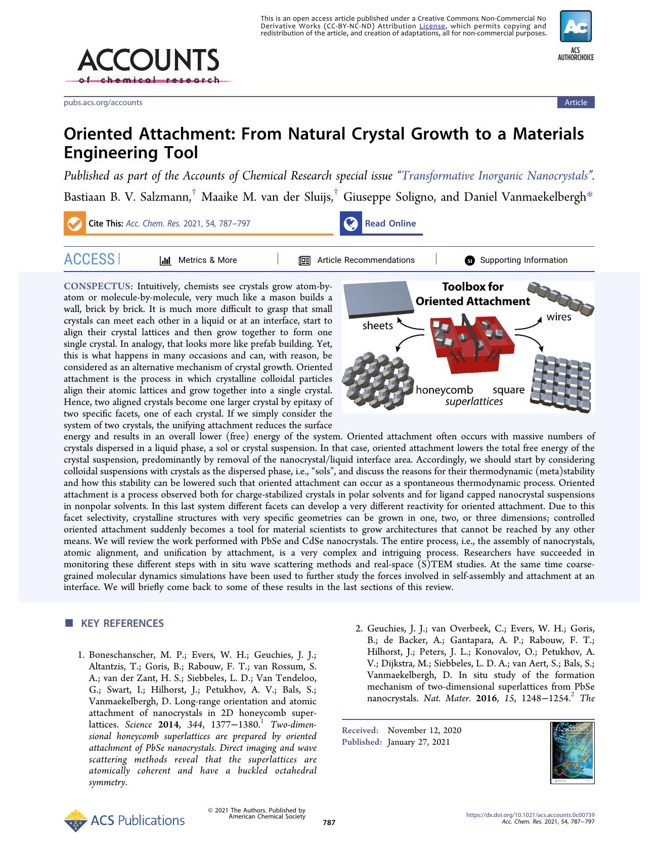 Oriented Attachment: From Natural Crystal Growth to a Materials Engineering Tool by Bastiaan B. V. Salzmann Maaike M. van der Sluijs Giuseppe Soligno and Daniel Vanmaekelbergh