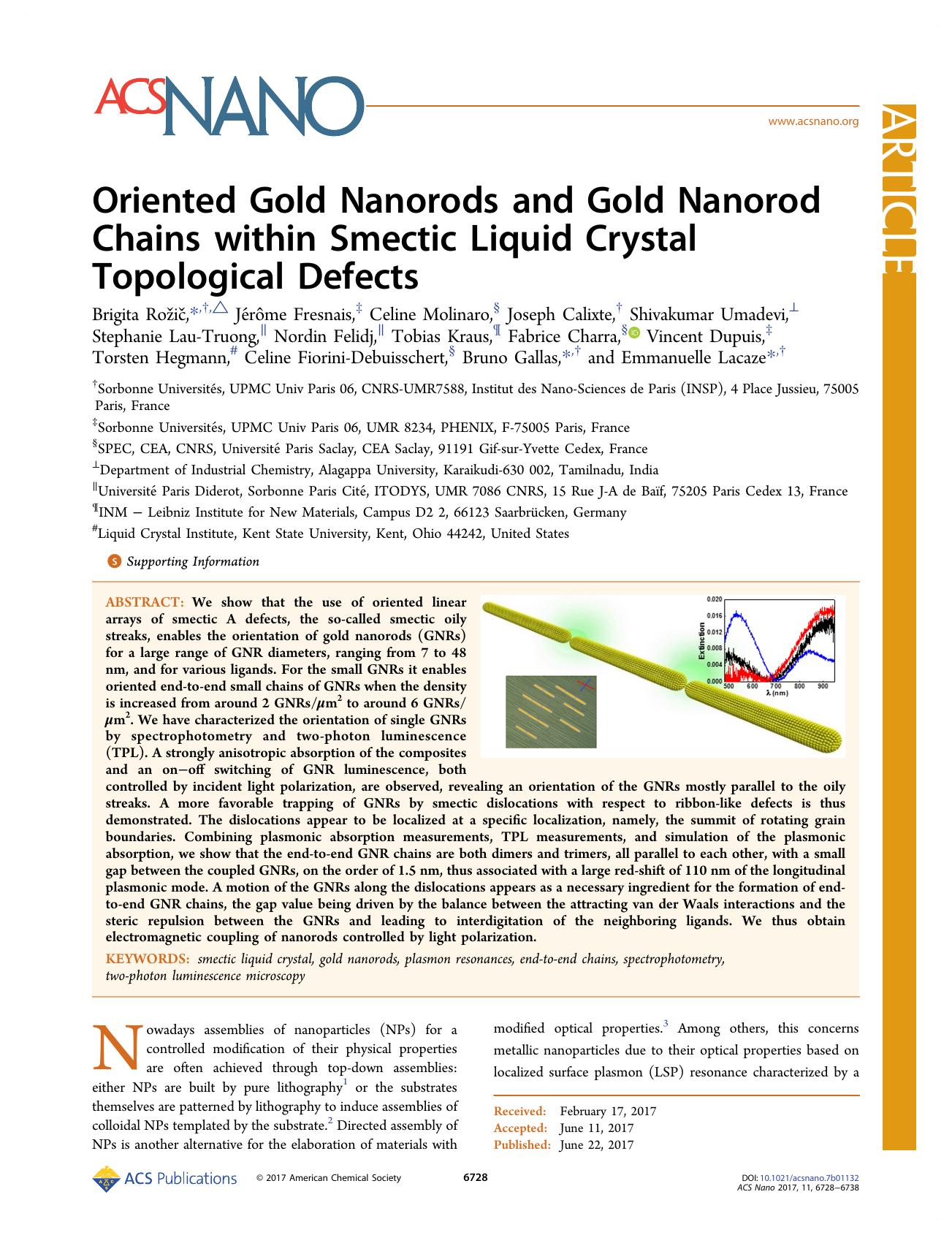 Oriented Gold Nanorods and Gold Nanorod Chains within Smectic Liquid Crystal Topological Defects by unknow