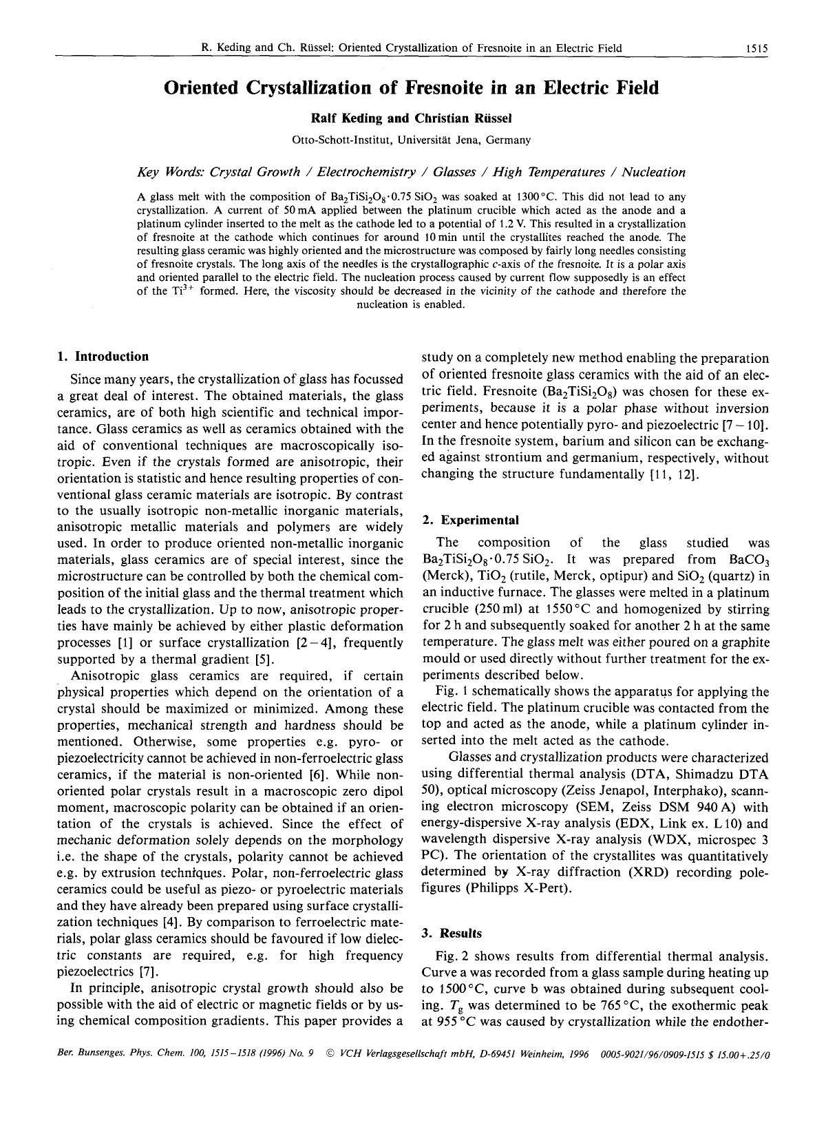 Oriented crystallization of fresnoite in an electric field by Unknown