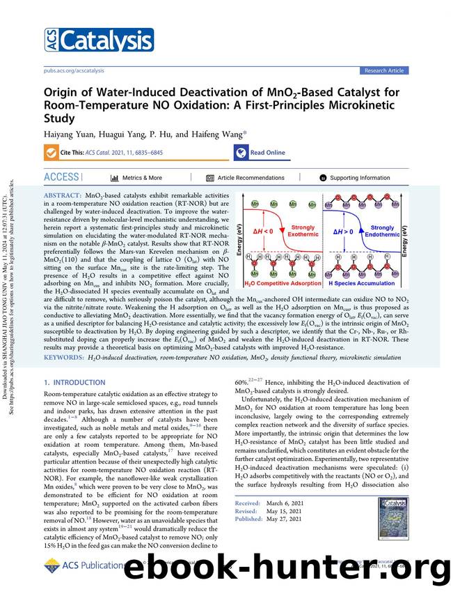 Origin of Water-Induced Deactivation of MnO2-Based Catalyst for Room-Temperature NO Oxidation: A First-Principles Microkinetic Study by Haiyang Yuan Huagui Yang P. Hu & Haifeng Wang