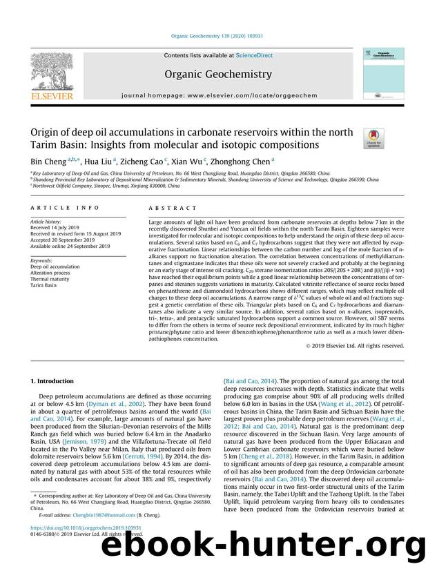 Origin of deep oil accumulations in carbonate reservoirs within the north Tarim Basin: Insights from molecular and isotopic compositions by Bin Cheng & Hua Liu & Zicheng Cao & Xian Wu & Zhonghong Chen
