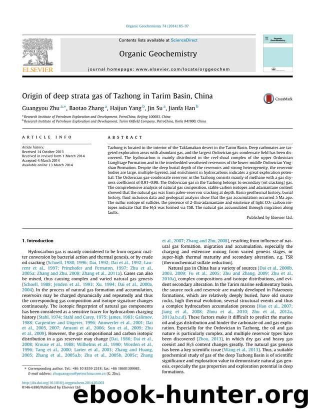 Origin of deep strata gas of Tazhong in Tarim Basin, China by Guangyou Zhu & Baotao Zhang & Haijun Yang & Jin Su & Jianfa Han