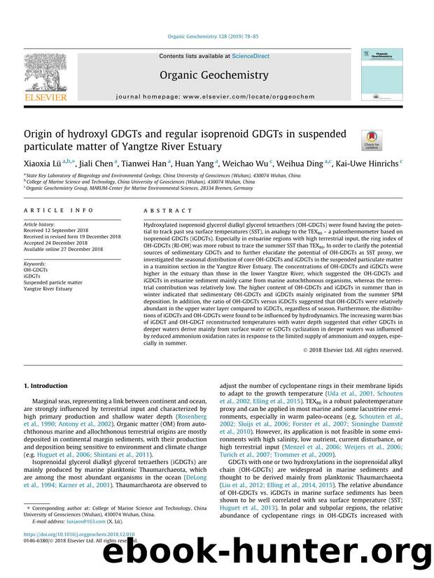Origin of hydroxyl GDGTs and regular isoprenoid GDGTs in suspended particulate matter of Yangtze River Estuary by Xiaoxia LÃ¼ & Jiali Chen & Tianwei Han & Huan Yang & Weichao Wu & Weihua Ding & Kai-Uwe Hinrichs
