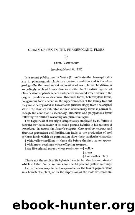 Origin of sex in the phanerogamic flora by Unknown