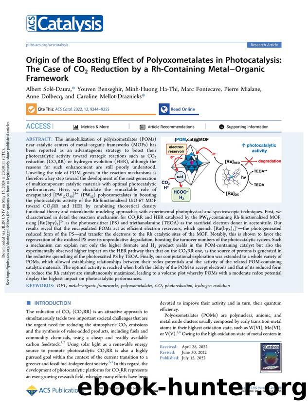 Origin of the Boosting Effect of Polyoxometalates in Photocatalysis: The Case of CO2 Reduction by a Rh-Containing MetalâOrganic Framework by unknow