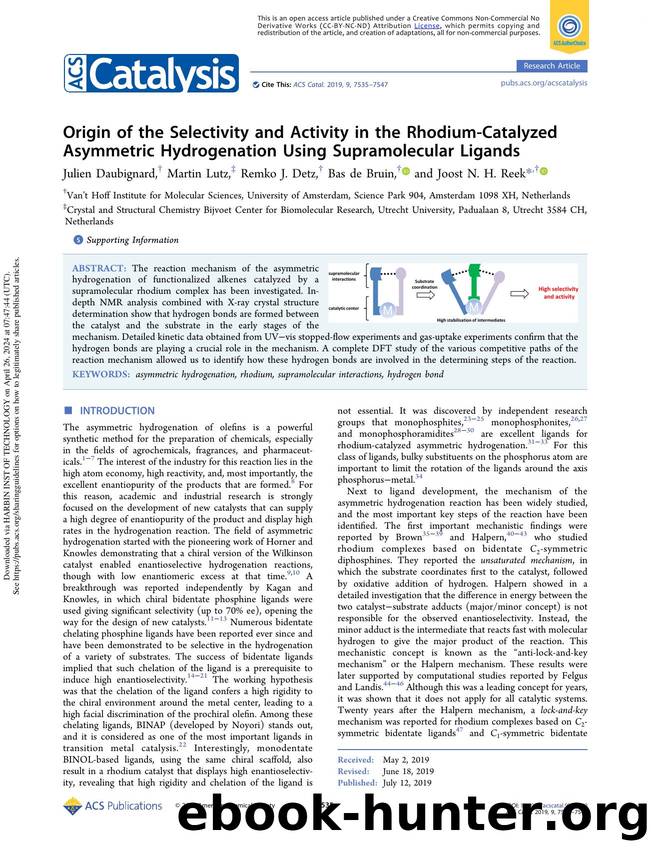 Origin of the Selectivity and Activity in the Rhodium-Catalyzed Asymmetric Hydrogenation Using Supramolecular Ligands by Julien Daubignard Martin Lutz Remko J. Detz Bas de Bruin & Joost N. H. Reek