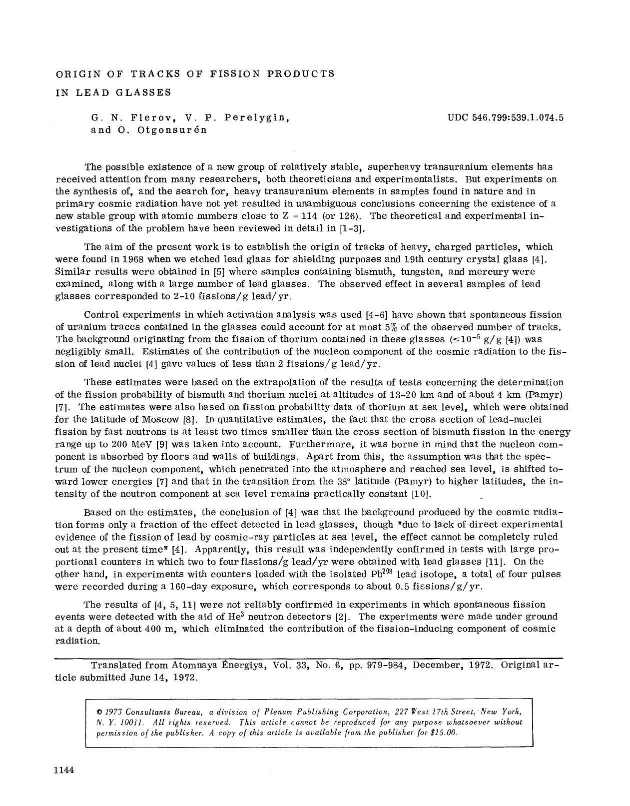 Origin of tracks of fission products in lead glasses by Unknown