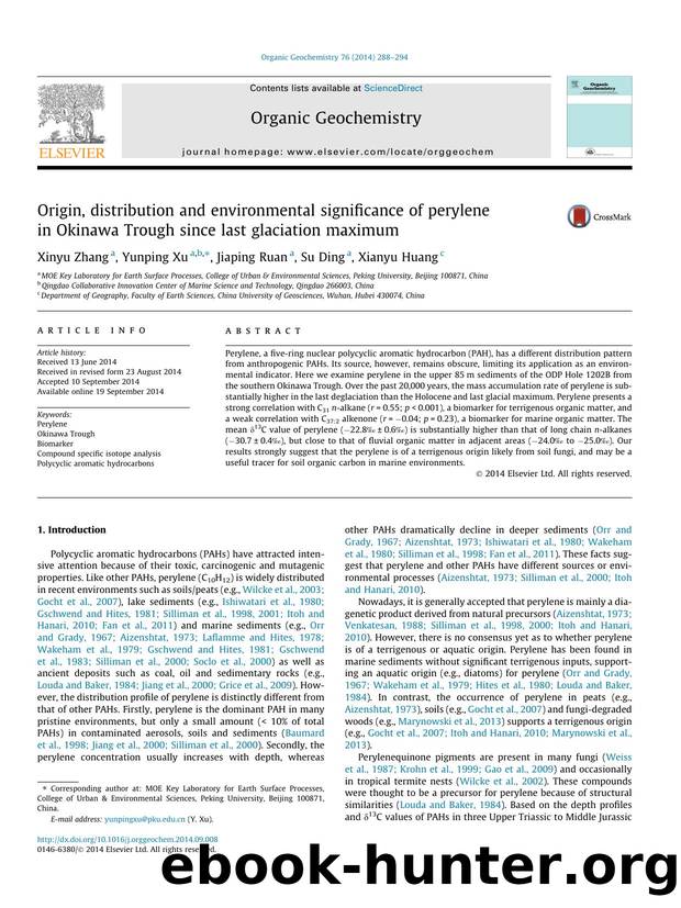 Origin, distribution and environmental significance of perylene in Okinawa Trough since last glaciation maximum by Xinyu Zhang & Yunping Xu & Jiaping Ruan & Su Ding & Xianyu Huang