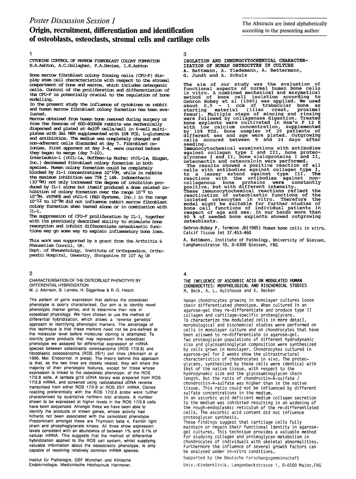 Origin, recuritment, differentiation and identification of osteoblasts, osteoclasts, stromal cells and cartilage cells by Unknown