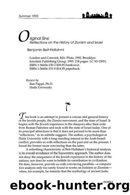 Original Sins: Reflections on the History of Zionism and Israel; Benjamin Beit-Hallahmi by Original Sins Reflections on the History of Zionism & Israel