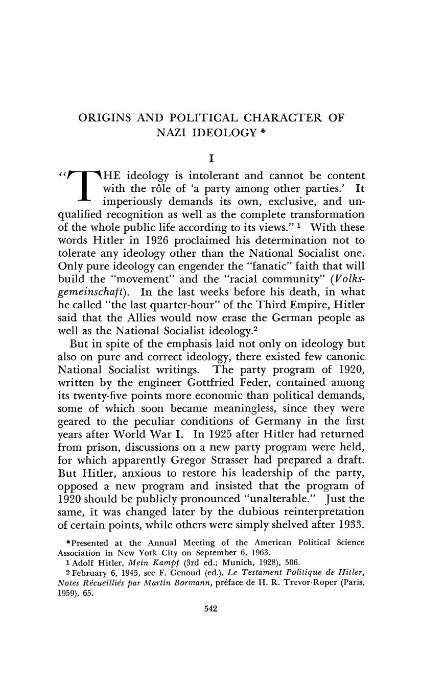 Origins and Political Character of Nazi Ideology by Unknown