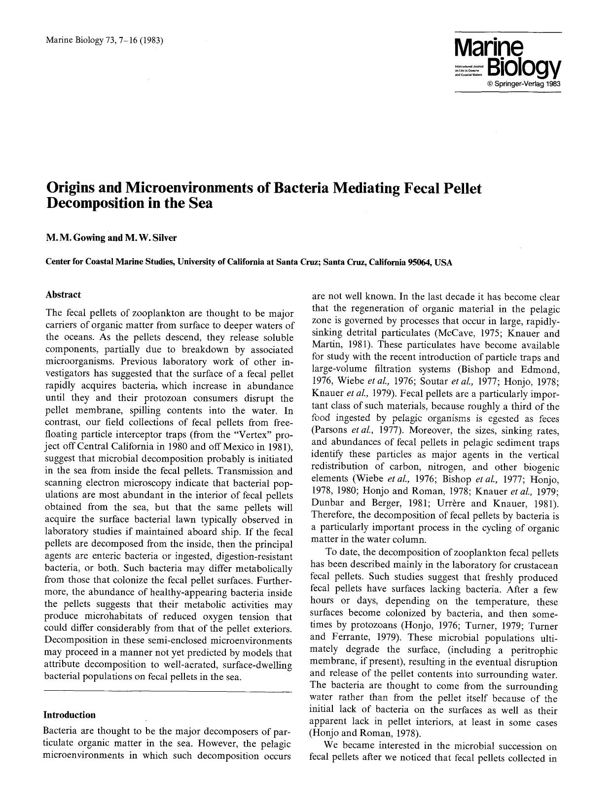 Origins and microenvironments of bacteria mediating fecal pellet decomposition in the sea by Unknown