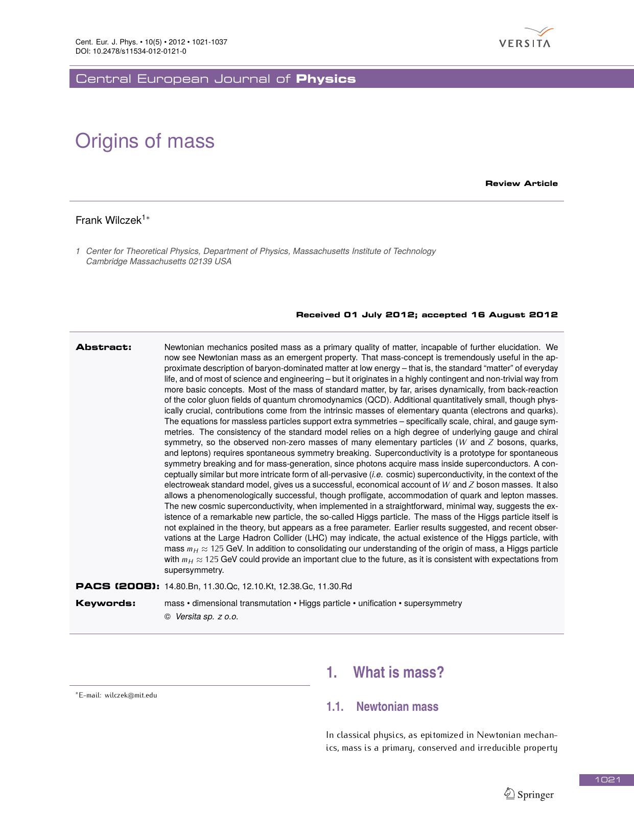 Origins of mass (2012) by Unknown