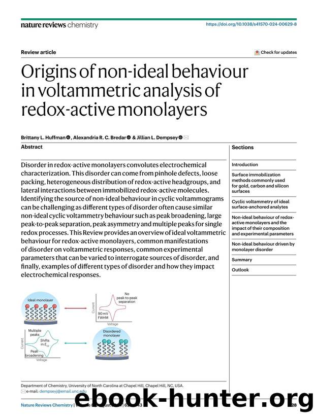Origins of non-ideal behaviour in voltammetric analysis of redox-active monolayers by Brittany L. Huffman & Alexandria R. C. Bredar & Jillian L. Dempsey