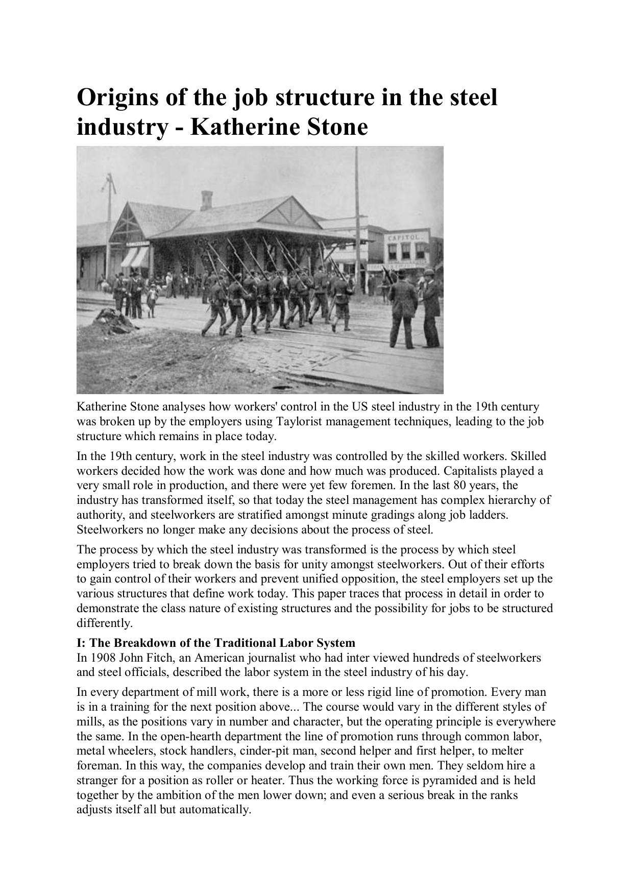 Origins of the job structure in the steel industry by Unknown