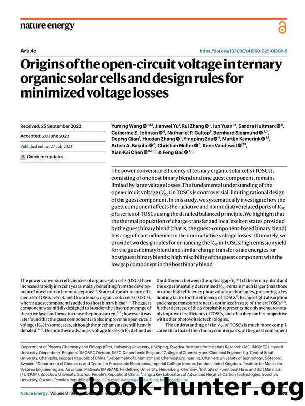 Origins of the open-circuit voltage in ternary organic solar cells and design rules for minimized voltage losses by unknow
