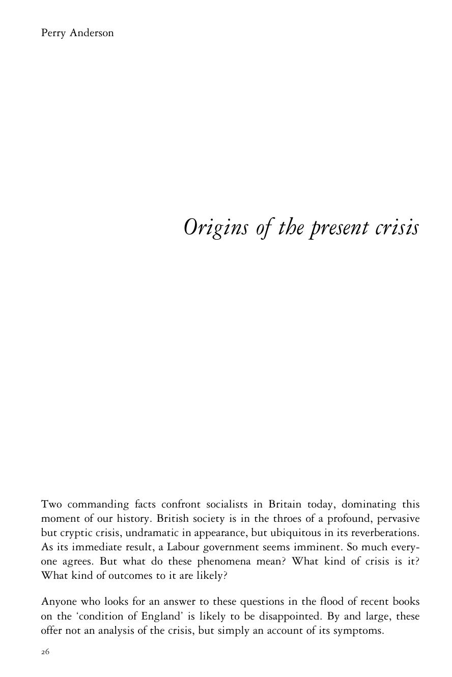 Origins of the present crisis by Perry Anderson