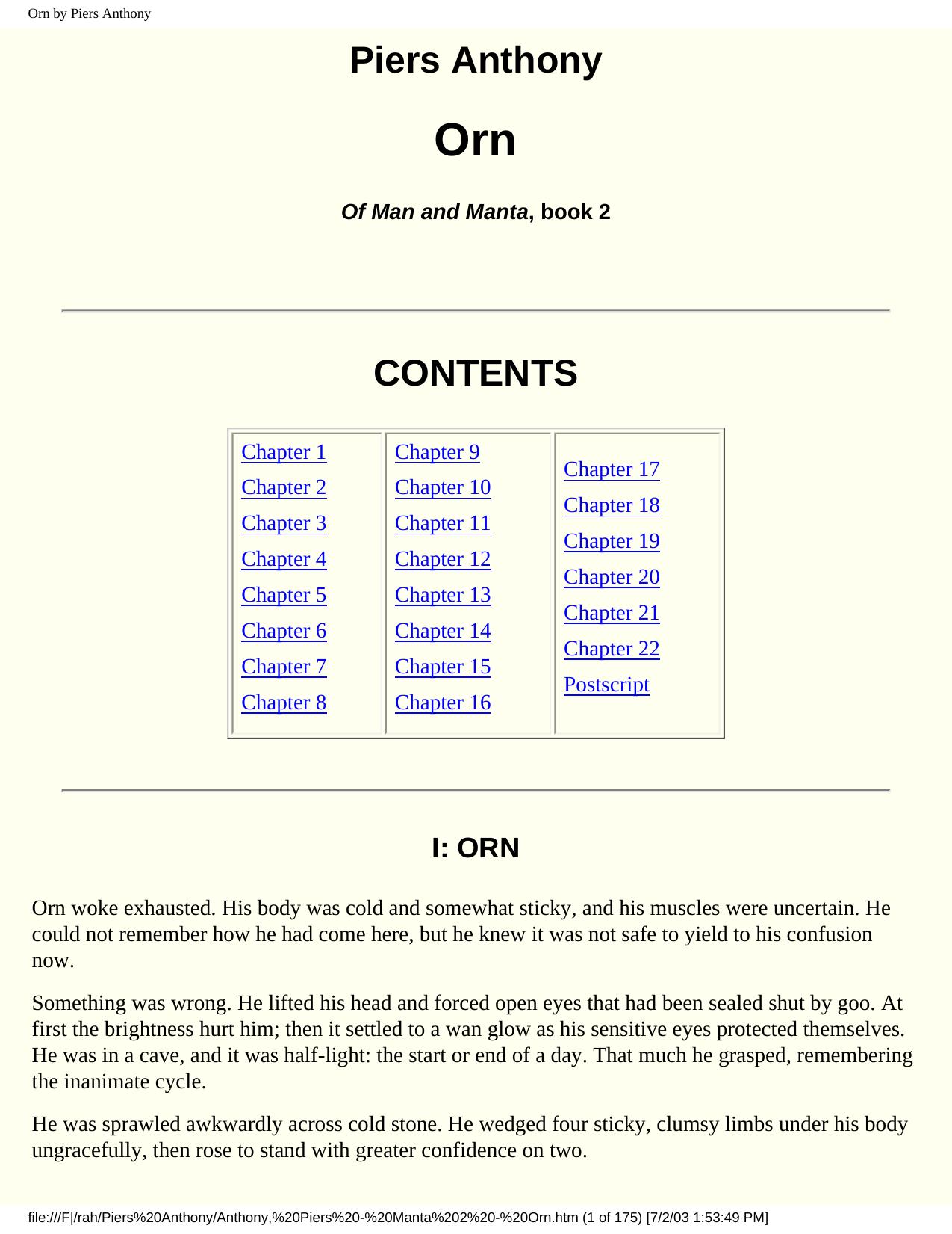 Orn by Piers Anthony by Unknown