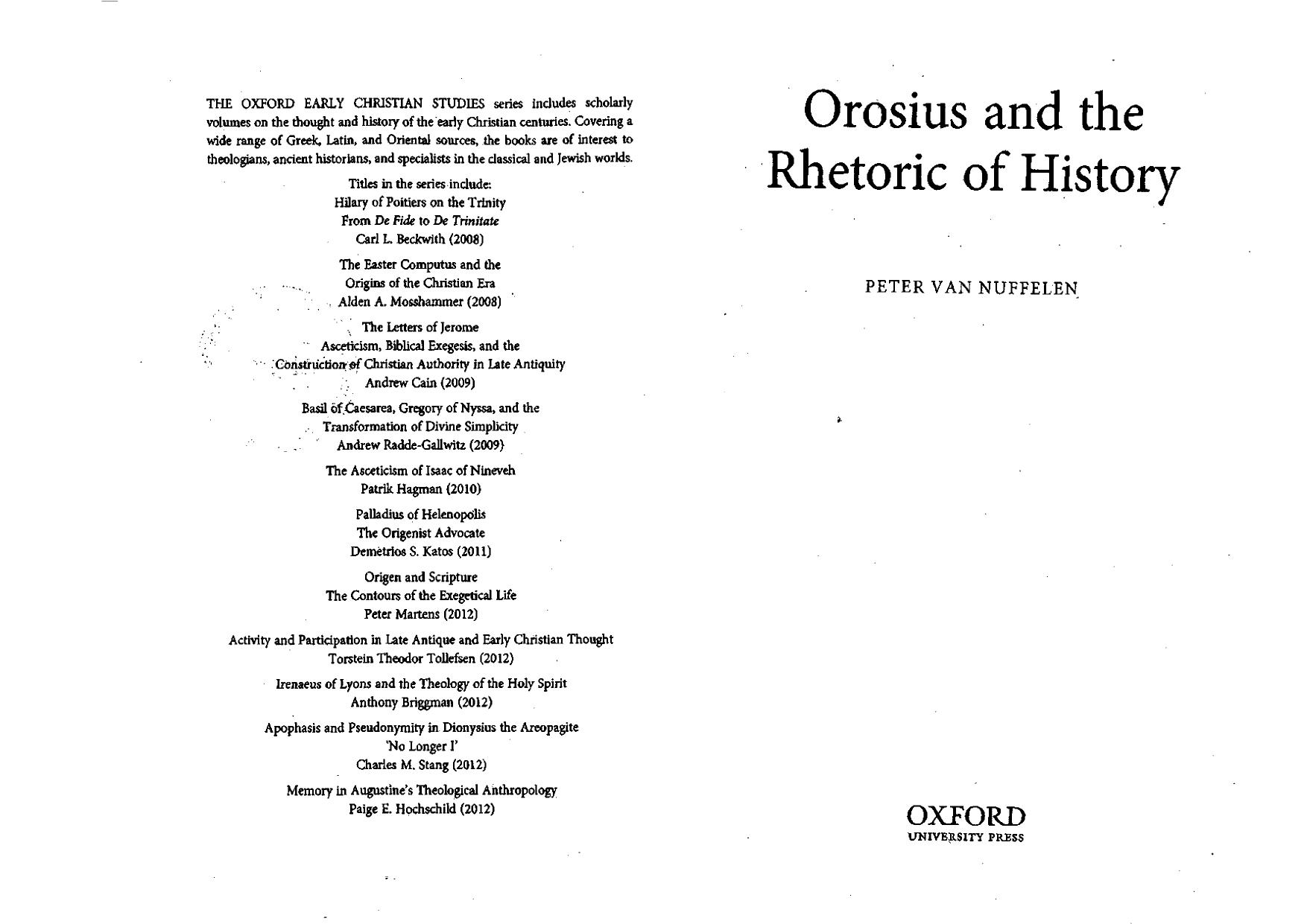 Orosius and the Rhetoric of History by Peter Van Nuffelen