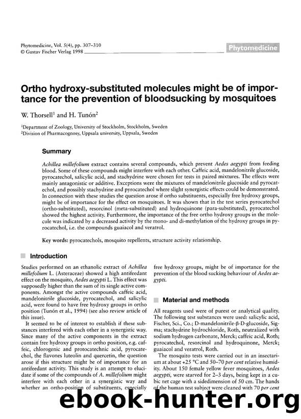 Ortho hydroxy-substituted molecules might be of importance for the prevention of bloodsucking by mosquitoes by W. Thorsell & H. Tunón